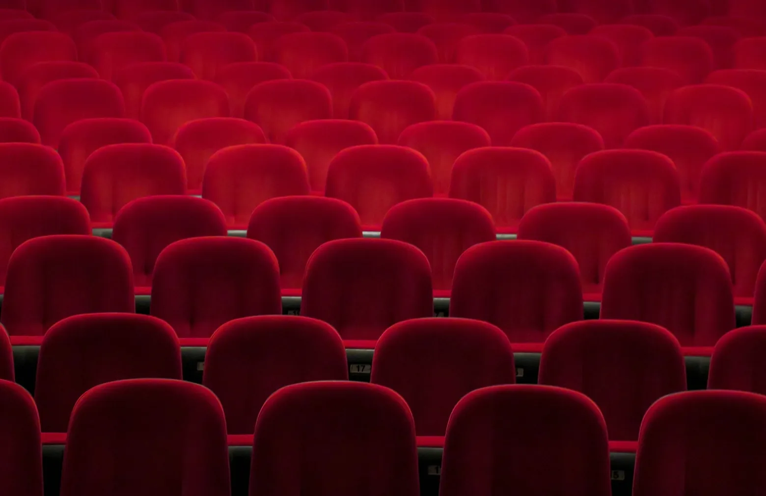 Rows of red theater seats